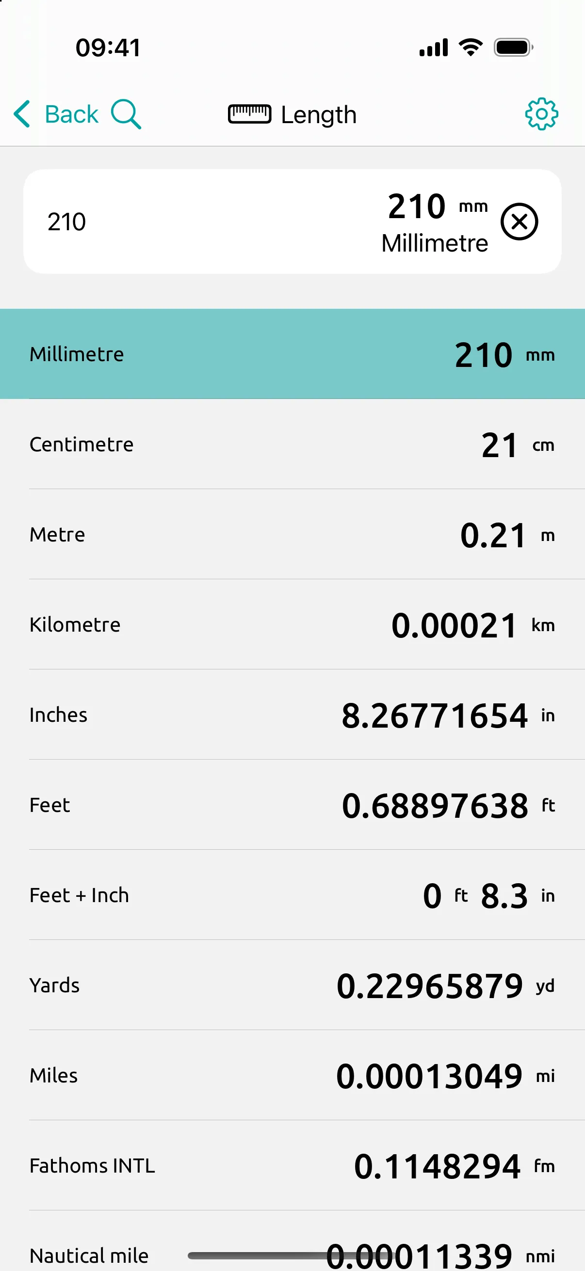 Conversion Calculator screen: 210 mm, the width of A4: 8.27 in on the same screen.