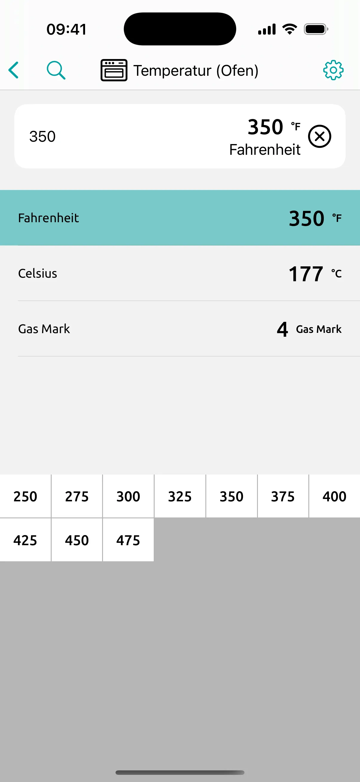 Ofentemperatur-Bildschirm: 350 °F ergeben 177 °C